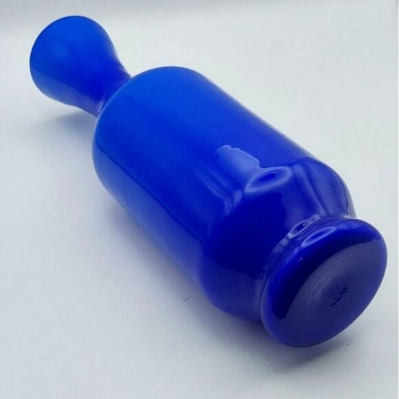 Vintage Hand Blown Cobalt Blue Cased Glass Bottle Vase Mid-Century Modern - Picture 3 of 6